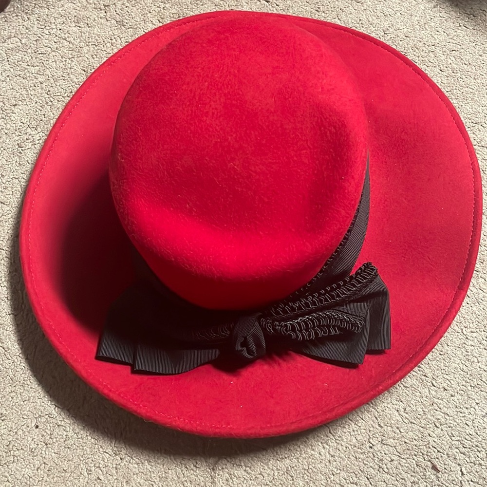 VINTAGE 70s 80s DAVID Classic  Red WOOL FELT HAT WOMEN size one size